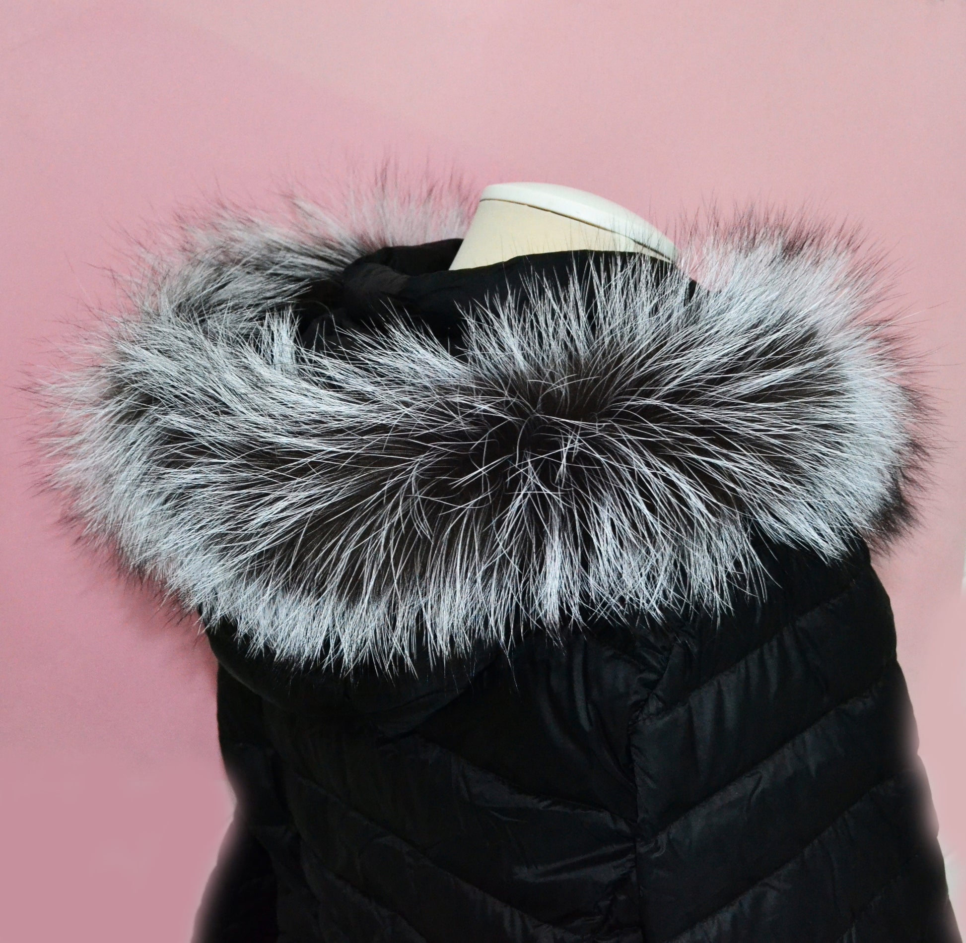 BY ORDER XL Real Silver Fox Fur Trim Hood, Large Fur collar trim, Fox Fur Collar, Fur Scarf, Fur Ruff, Fox Fur Hood, Fur Stripes 5x80