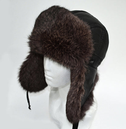 READY to SHIP Fur Ear Flap Hat, Men real fur hat, Trapper Hat, Aviator Hat, Ushanka, Russian Hat, Ski Hat, Rabbit Fur, Fur Hat Ear Flaps