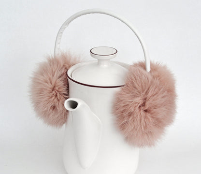 Beige / Light Pink Ski Ear Warmers – genuine rabbit fur – image 3