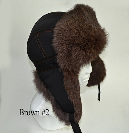 READY to SHIP Fur Ear Flap Hat, Men real fur hat, Trapper Hat, Aviator Hat, Ushanka, Russian Hat, Ski Hat, Rabbit Fur, Fur Hat Ear Flaps