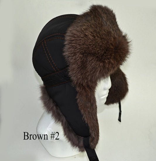READY to SHIP Fur Ear Flap Hat, Men real fur hat, Trapper Hat, Aviator Hat, Ushanka, Russian Hat, Ski Hat, Rabbit Fur, Fur Hat Ear Flaps