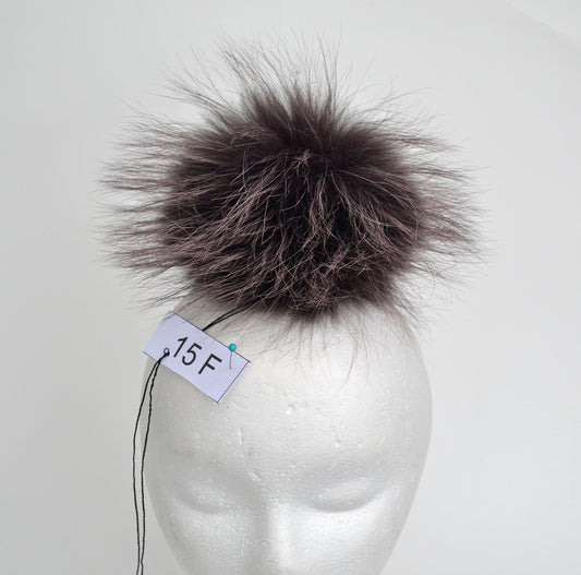 Large Brown Raccoon Fur Pom Pom: 8" Hat Topper
