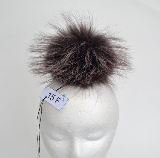 Large Brown Raccoon Fur Pom Pom: 8" Hat Topper