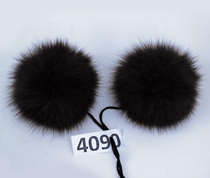 Brown Fox Fur Pom Pom Pair – genuine fox fur – image 2
