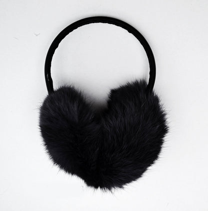 Black / Navy Blue Real Fur Ear Warmers – genuine rabbit fur – image 1