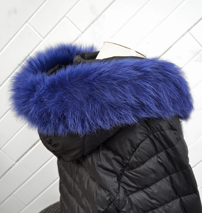Royal Blue Real Fur Hood Trim single – genuine fox tail fur – image 2