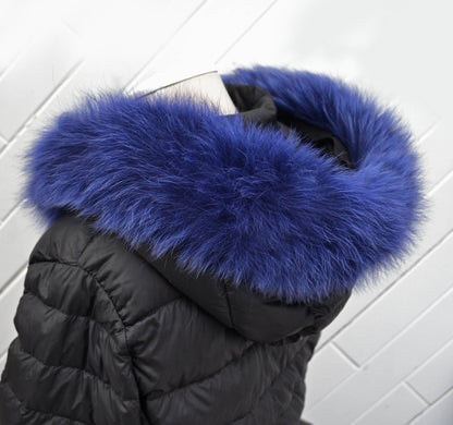 Royal Blue Real Fur Hood Trim single – genuine fox tail fur – image 1