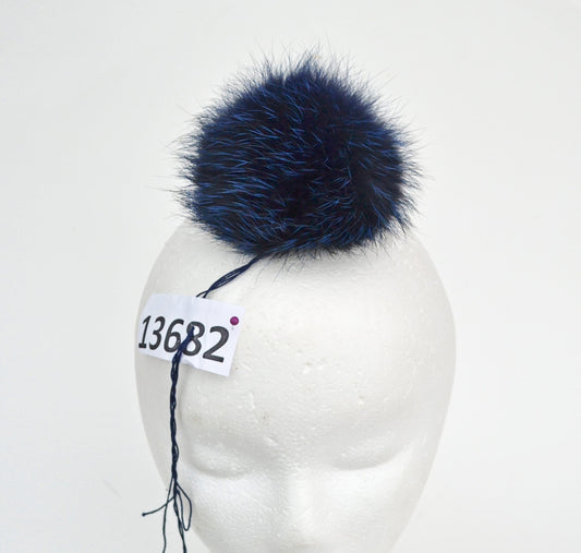 4.5" Blue Fox Fur Pom Pom: Handmade Knit Hat Ball