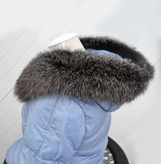 Silver fox fur hood trim cut from genuine fox pelt – size XL