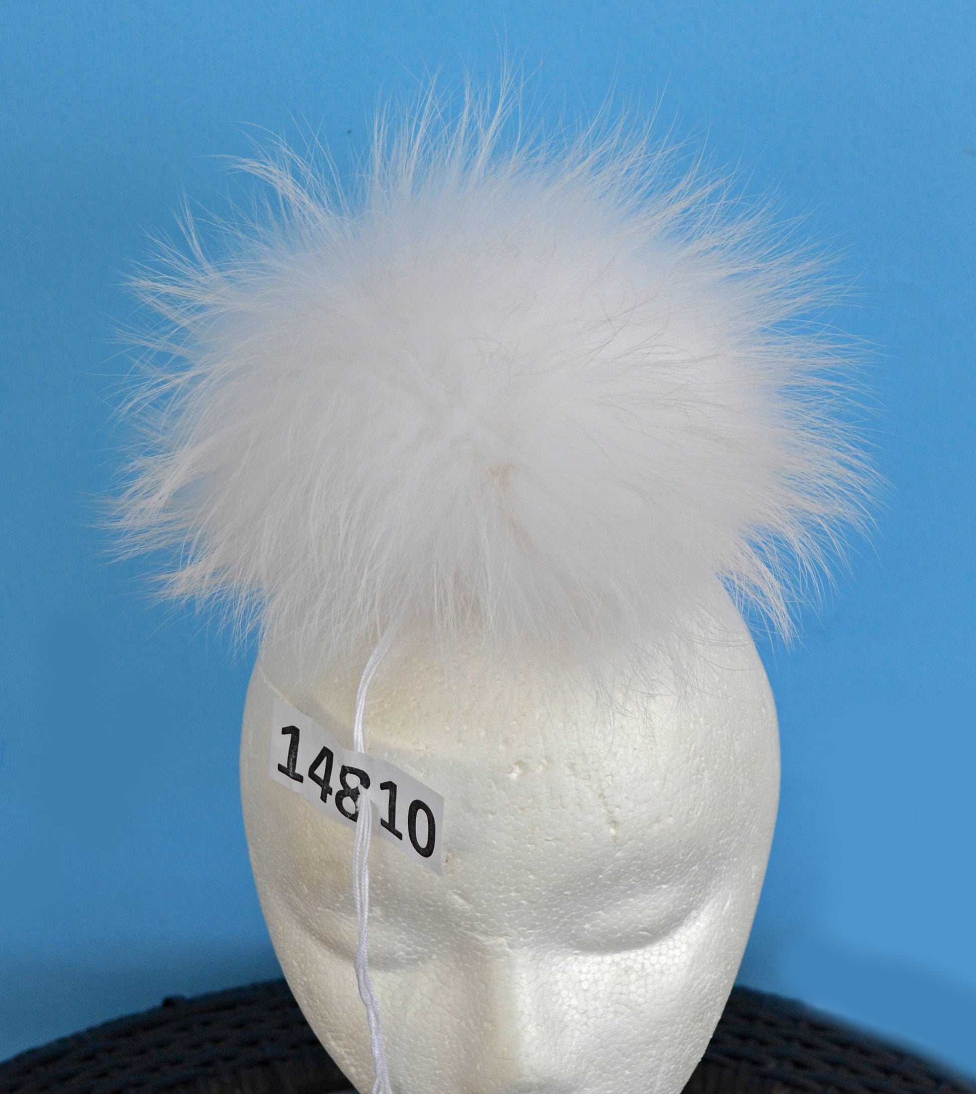 White Raccoon Fur Pom Pom: 7" Fluffy Knit Hat Ball