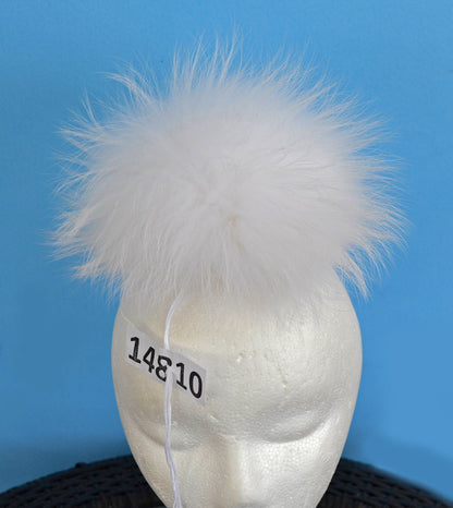 White Detachable Fur Pom Pom – genuine raccoon fur – image 4