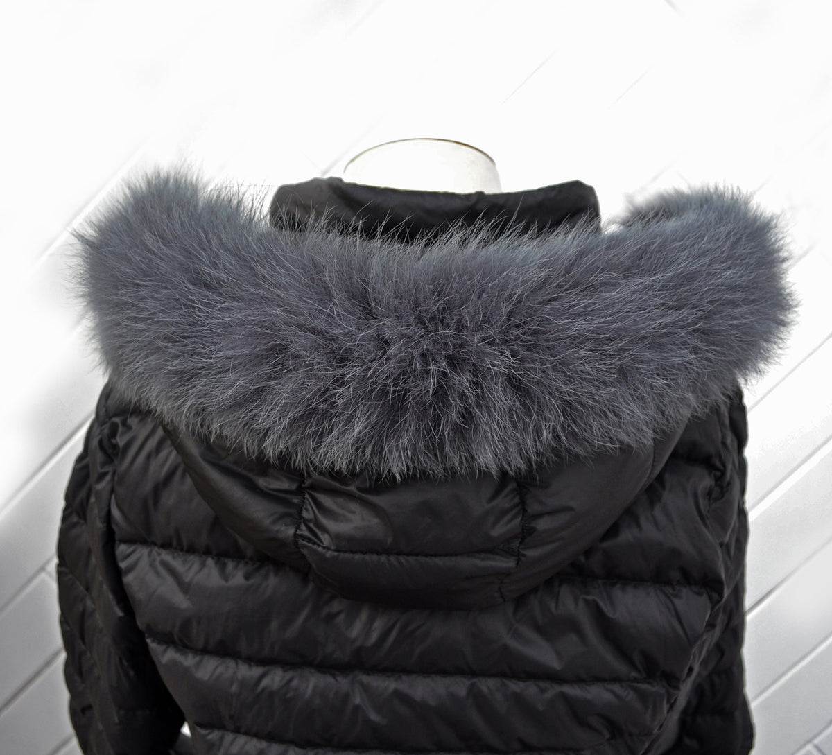 Gray (Graffit) real fox fur hood trim made from fox tail fur – Single – view 2