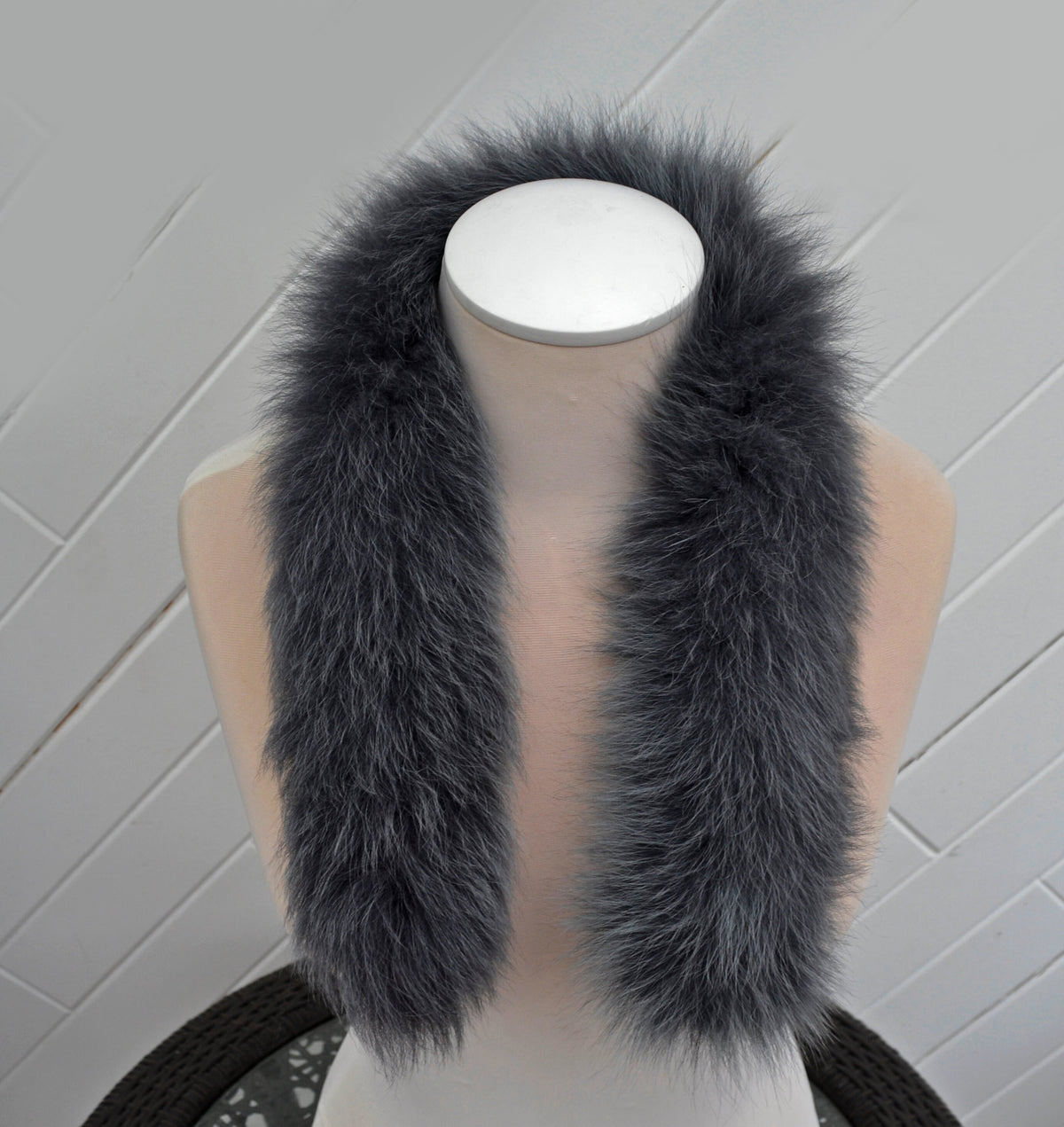 Gray (Graffit) real fox fur hood trim made from fox tail fur – Single – view 5