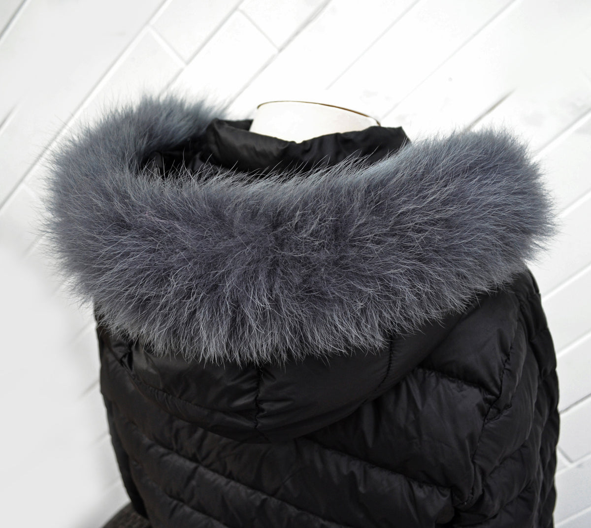 Gray (Graffit) real fox fur hood trim made from fox tail fur – Single – view 4