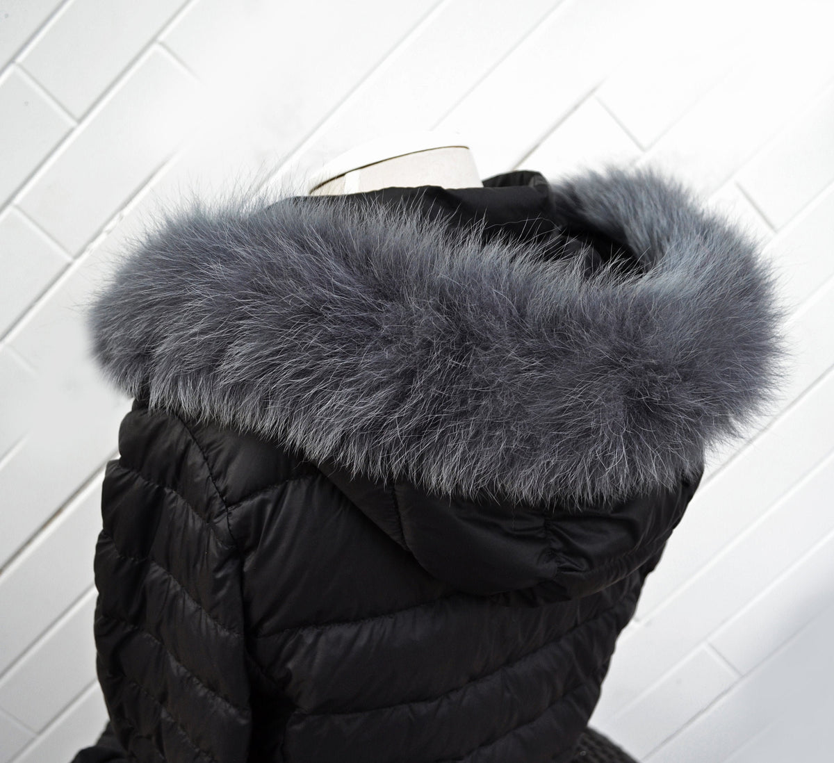 Gray (Graffit) real fox fur hood trim made from fox tail fur – Single – view 1