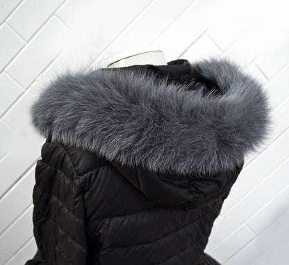 Gray (Graffit) real fox fur hood trim made from fox tail fur – Single – view 1
