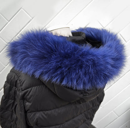 Royal Blue Real Fur Hood Trim single – genuine fox tail fur – image 3