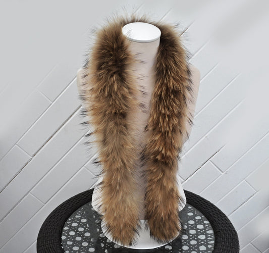 BY ORDER, Extra Long 130 cm Real Raccoon Fur Collar, Fur Trim for Hoodie, Raccoon Fur Collar, Fur Scarf, Fur Ruff, Fur Hood, Hood Fur