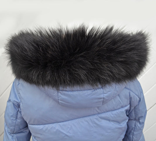 Dark Gray Fur Hood Ruff double – genuine fox tail fur – image 1