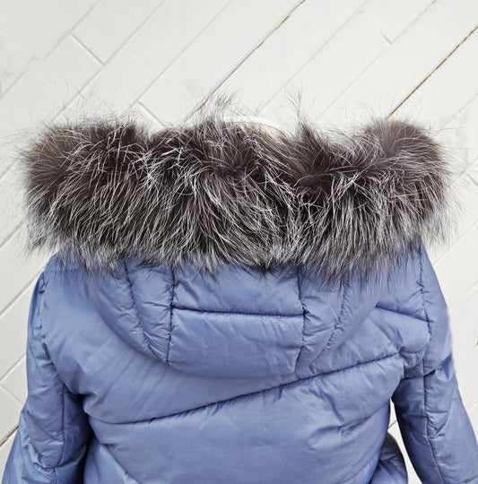 READY to SHIP Real Silver Fox Fur Trim Hood, Fur collar trim, Fox Fur Collar, Fur Scarf, Fur Ruff, Fox Fur Hood, Fox Fur stripe Coat Jacket