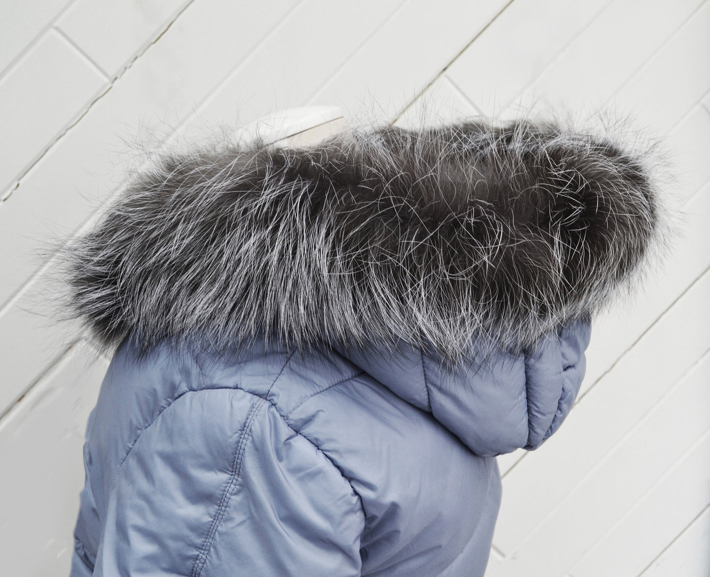 READY to SHIP Real Silver Fox Fur Trim Hood, Fur collar trim, Fox Fur Collar, Fur Scarf, Fur Ruff, Fox Fur Hood, Fox Fur stripe Coat Jacket