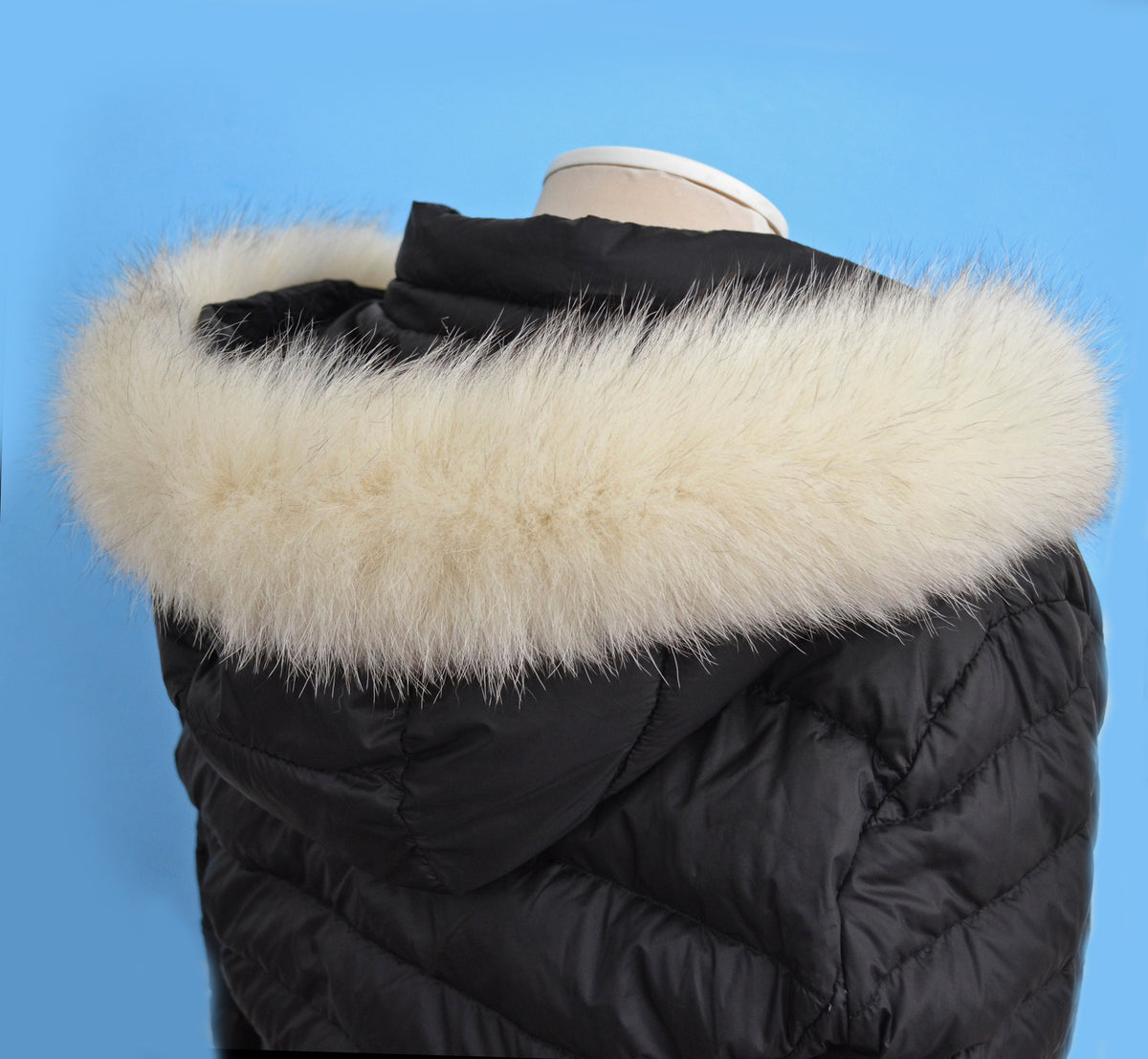 Ivory real fox fur hood trim made from fox tail fur – Single – view 1