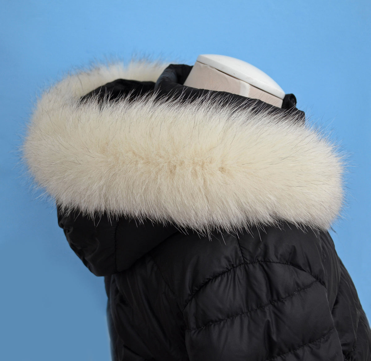 Ivory real fox fur hood trim made from fox tail fur – Single – view 5