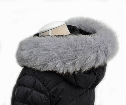 Gray Hood Fur Trim single – genuine fox tail fur – image 3