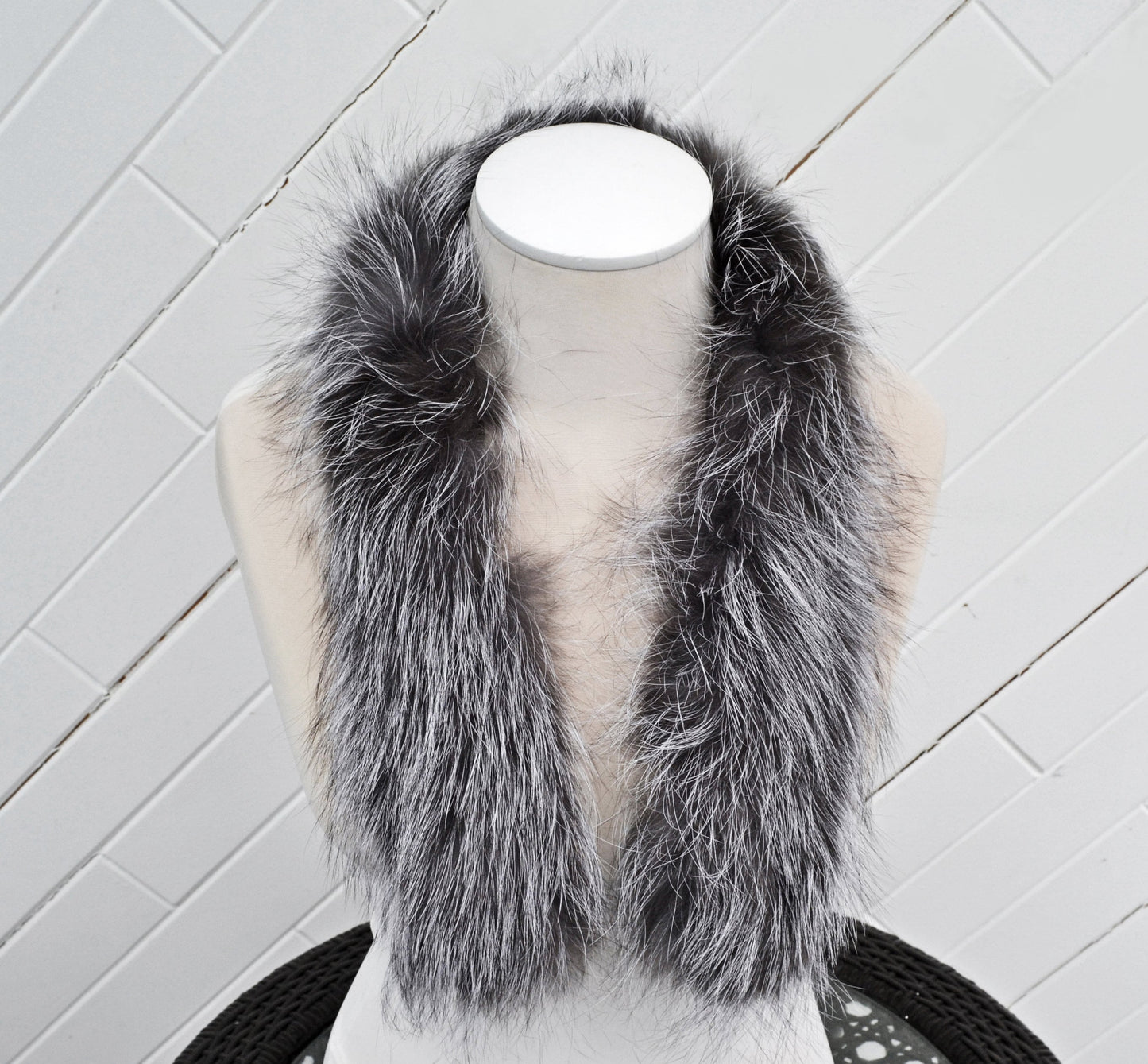 READY to SHIP Real Silver Fox Fur Trim Hood, Fur collar trim, Fox Fur Collar, Fur Scarf, Fur Ruff, Fox Fur Hood, Fox Fur stripe Coat Jacket