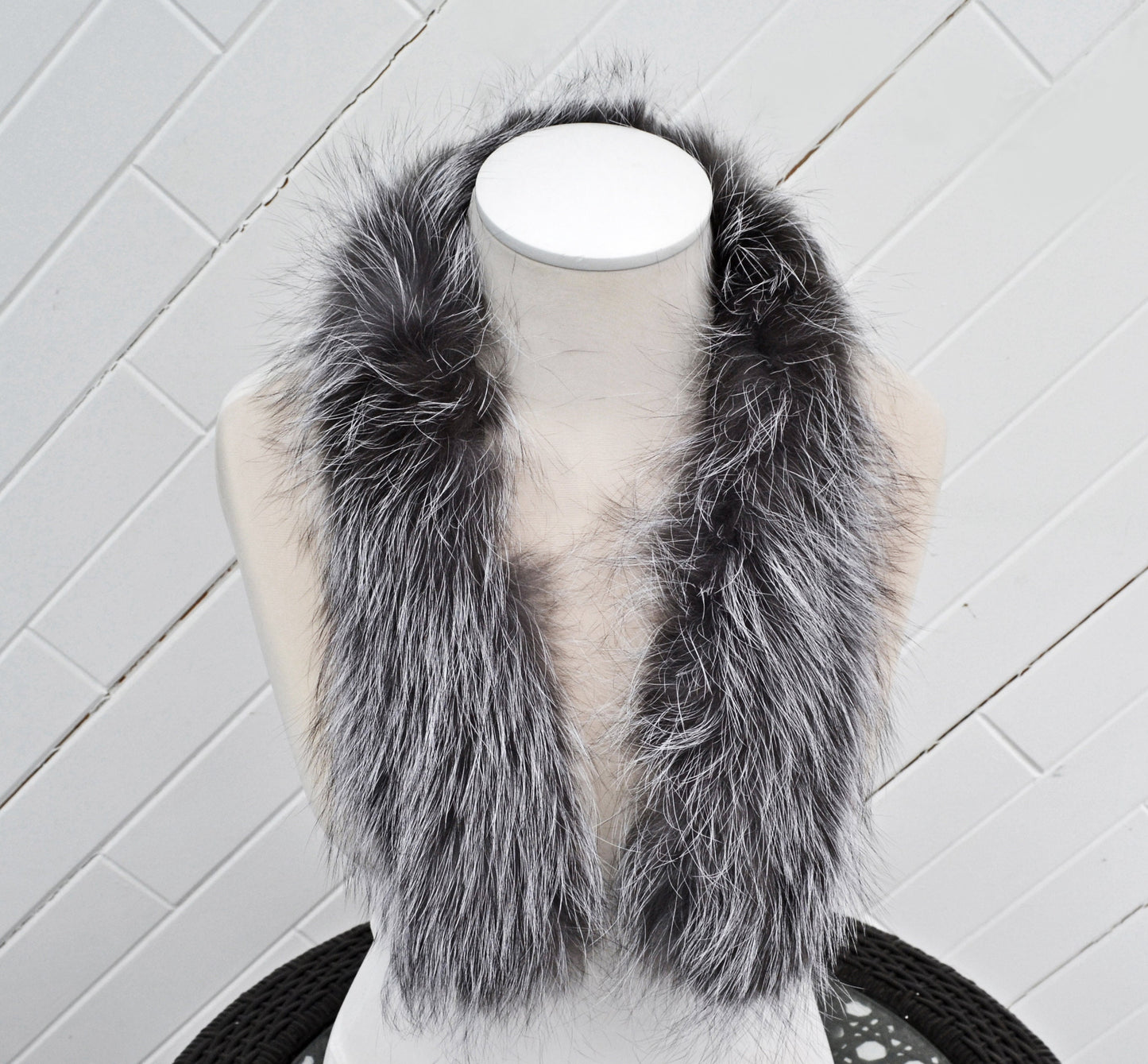 READY to SHIP Real Silver Fox Fur Trim Hood, Fur collar trim, Fox Fur Collar, Fur Scarf, Fur Ruff, Fox Fur Hood, Fox Fur stripe Coat Jacket