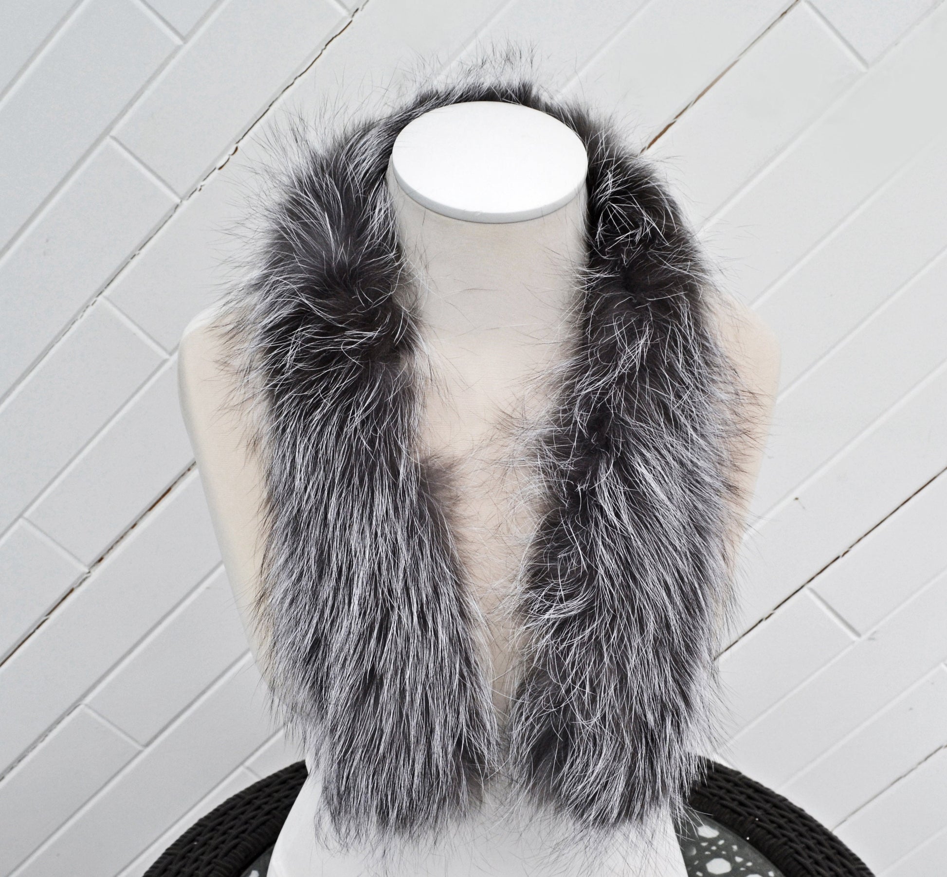READY to SHIP Real Silver Fox Fur Trim Hood, Fur collar trim, Fox Fur Collar, Fur Scarf, Fur Ruff, Fox Fur Hood, Fox Fur stripe Coat Jacket