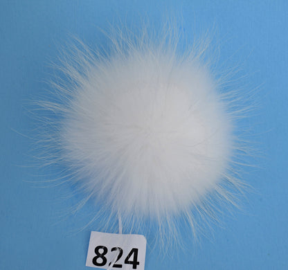White Detachable Fur Pom Pom – genuine raccoon fur – image 6