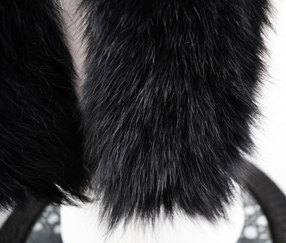 Black Fox Fur Ruff double – genuine fox tail fur – image 7