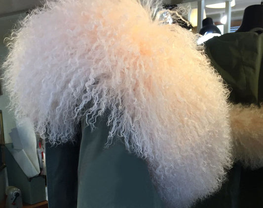 Real lama fur hood trim and fur collar