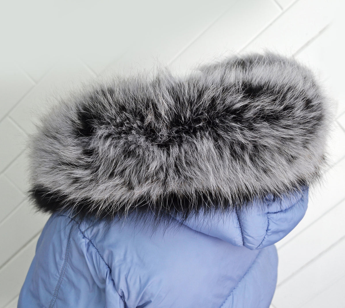 Silver Fox Look Fur Hood Ruff triple – genuine fox tail fur – image 2