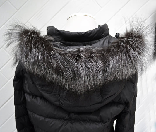 Gray fox fur hood trim cut from genuine fox pelt – size S
