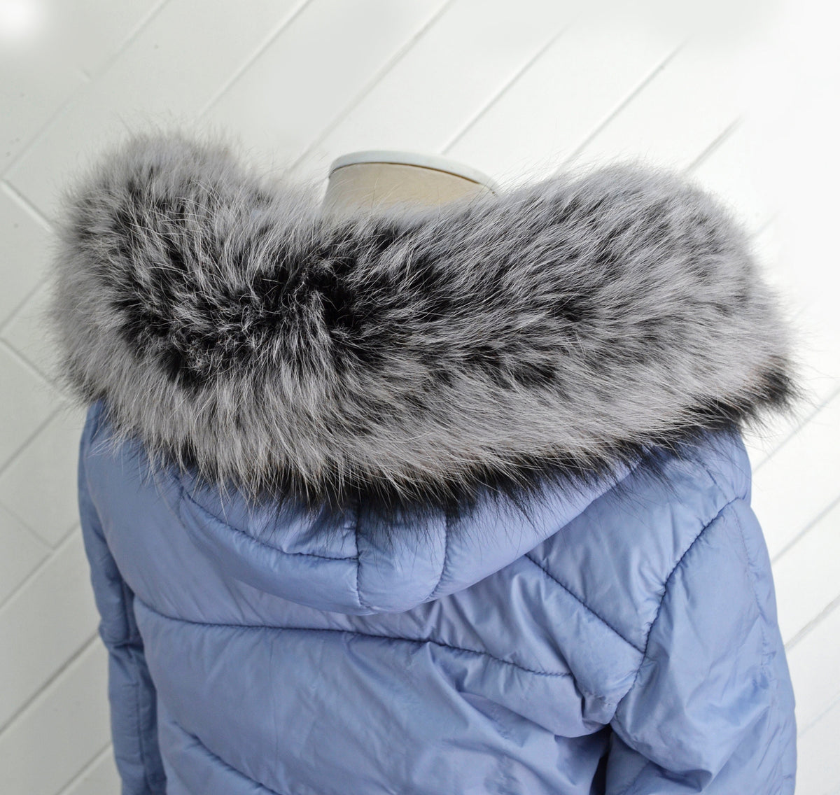 Silver Fox Look Fur Hood Ruff triple – genuine fox tail fur – image 4