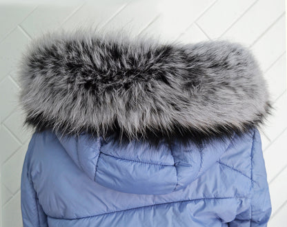 Silver Fox Look Fur Hood Ruff triple – genuine fox tail fur – image 3