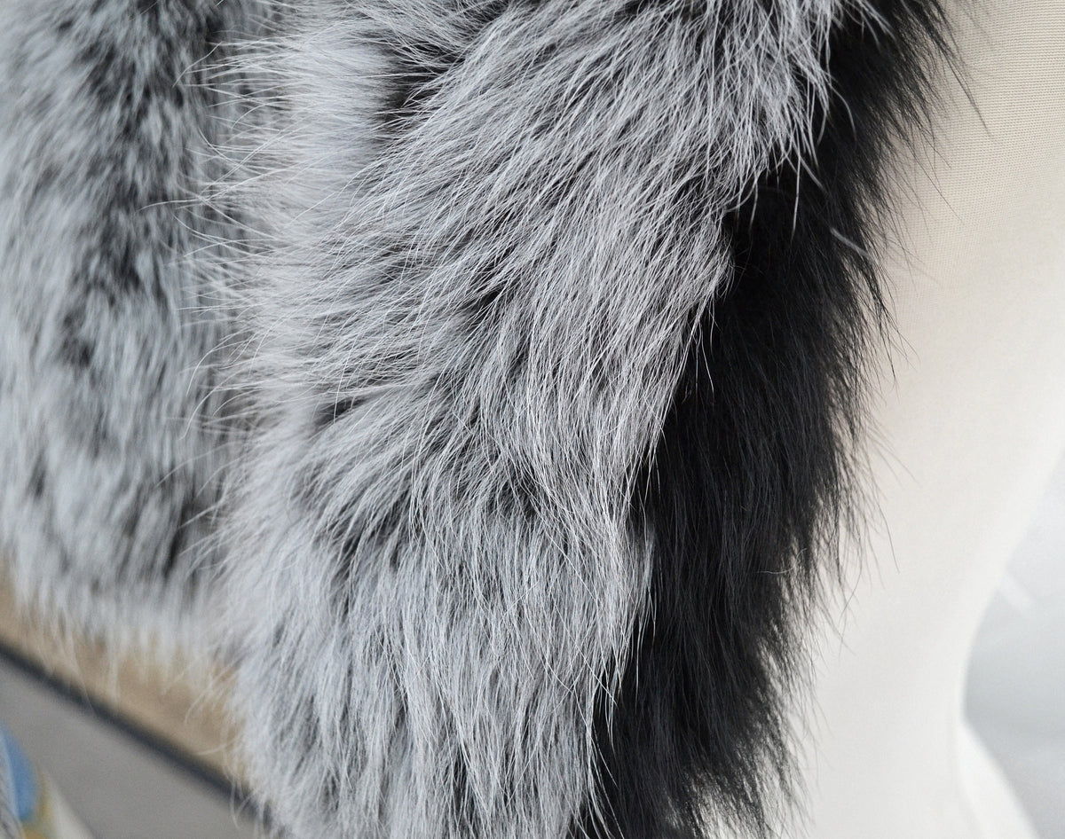 Silver Fox Look Fur Hood Ruff triple – genuine fox tail fur – image 7