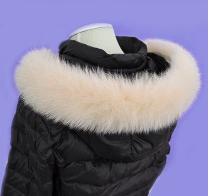 Ivory Fox Fur Hood Trim – Genuine Fox Pelt – Size M