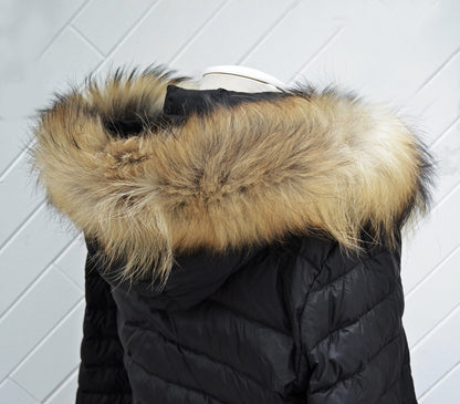 Natural real raccoon fur hood trim made from raccoon tail fur – Single – view 2