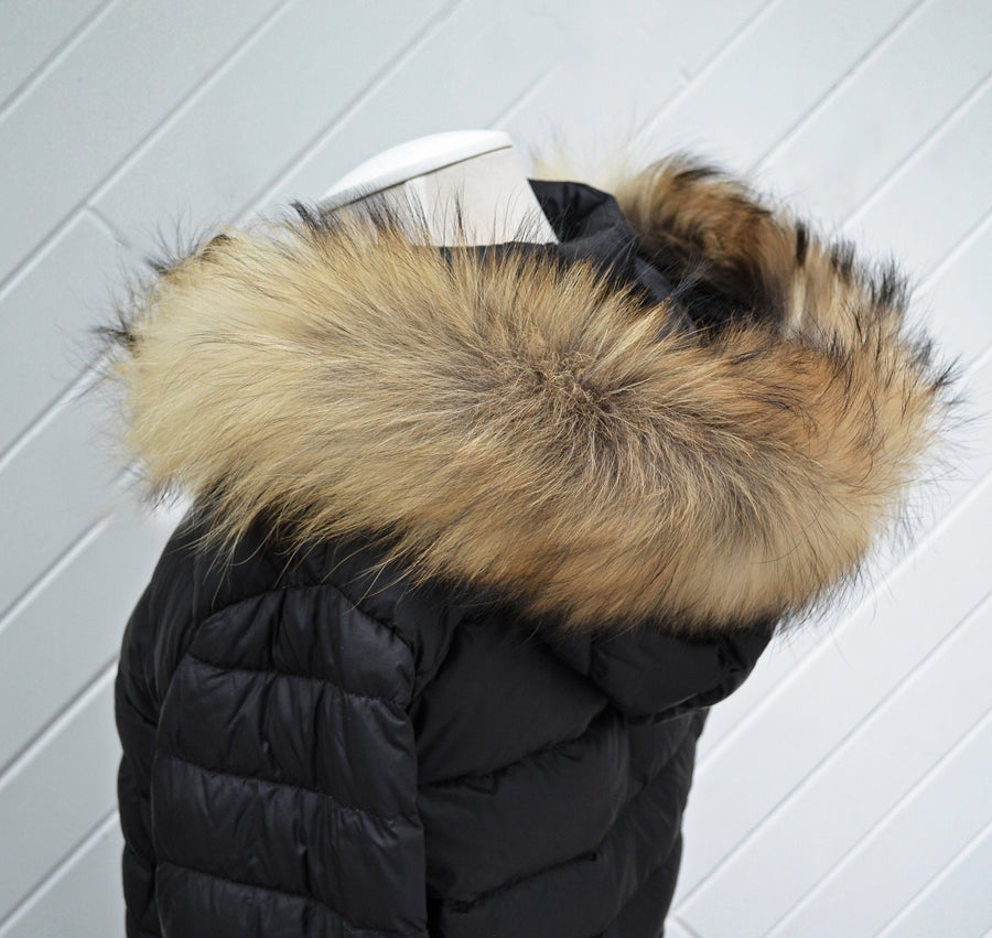 Natural real raccoon fur hood trim made from raccoon tail fur – Single – view 1