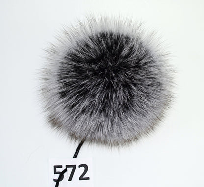 Black Double Fox Fur Pom Poms – genuine fox fur – image 3