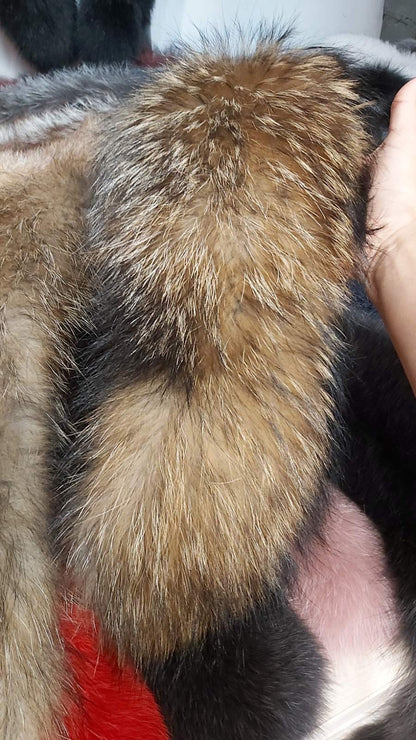 Genuine raccoon fur collar for a coat – natural color