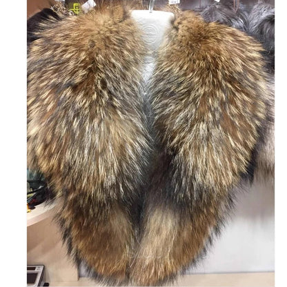 Natural real raccoon fur collar made from genuine raccoon pelt