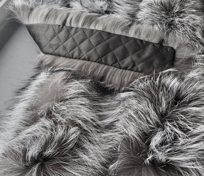Silver Arctic fox fur hood trim cut from genuine Arctic fox pelt – size M – view 10