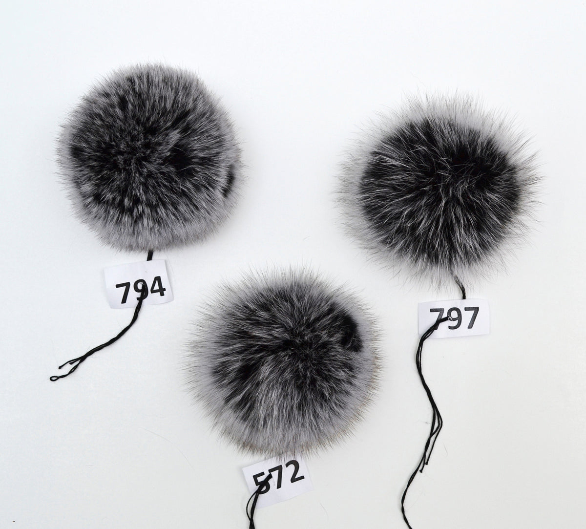 Black Double Fox Fur Pom Poms – genuine fox fur – image 2
