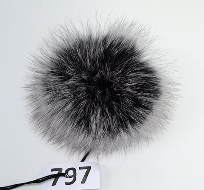 Black Double Fox Fur Pom Poms – genuine fox fur – image 5