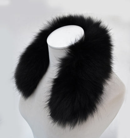 Black Finnish raccoon fur hood trim cut from genuine Finnish raccoon pelt – size L