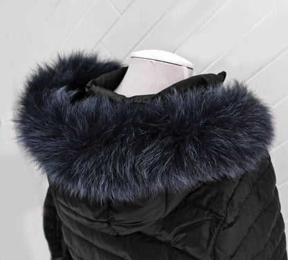 Navy Blue Real Fox Fur Tail Hood Trim single – genuine fox tail fur – image 1